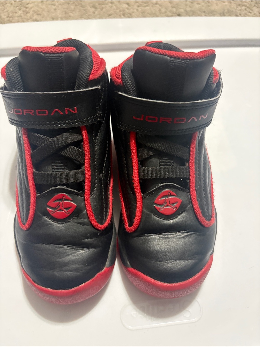 Jordan Kids Black and Red High-Top Sneakers with Strap